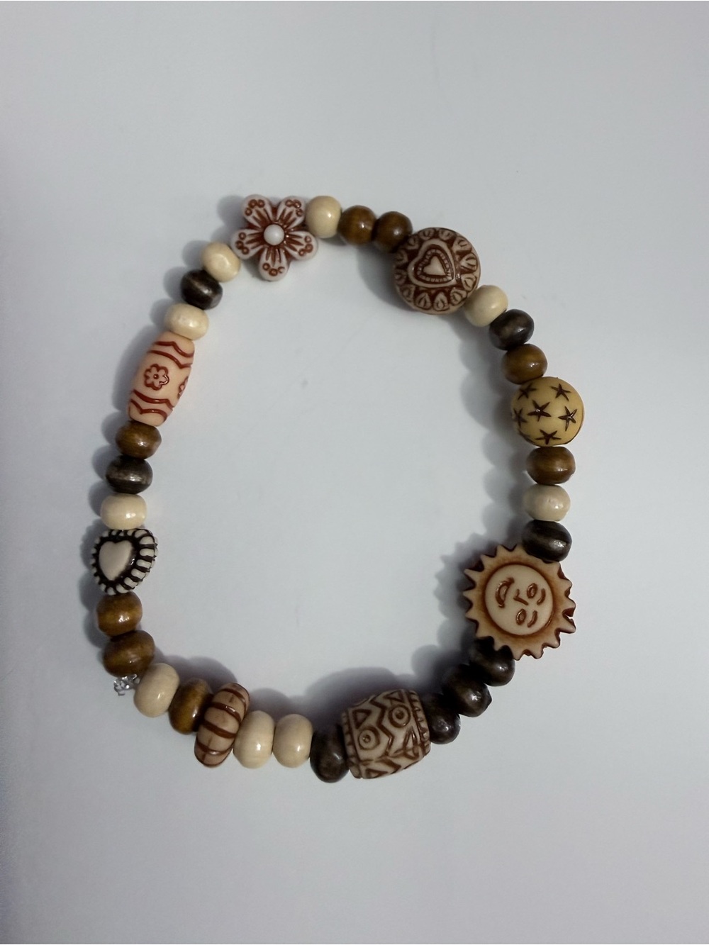 Boho Kids Brown and Cream Beaded Stretch Bracelet